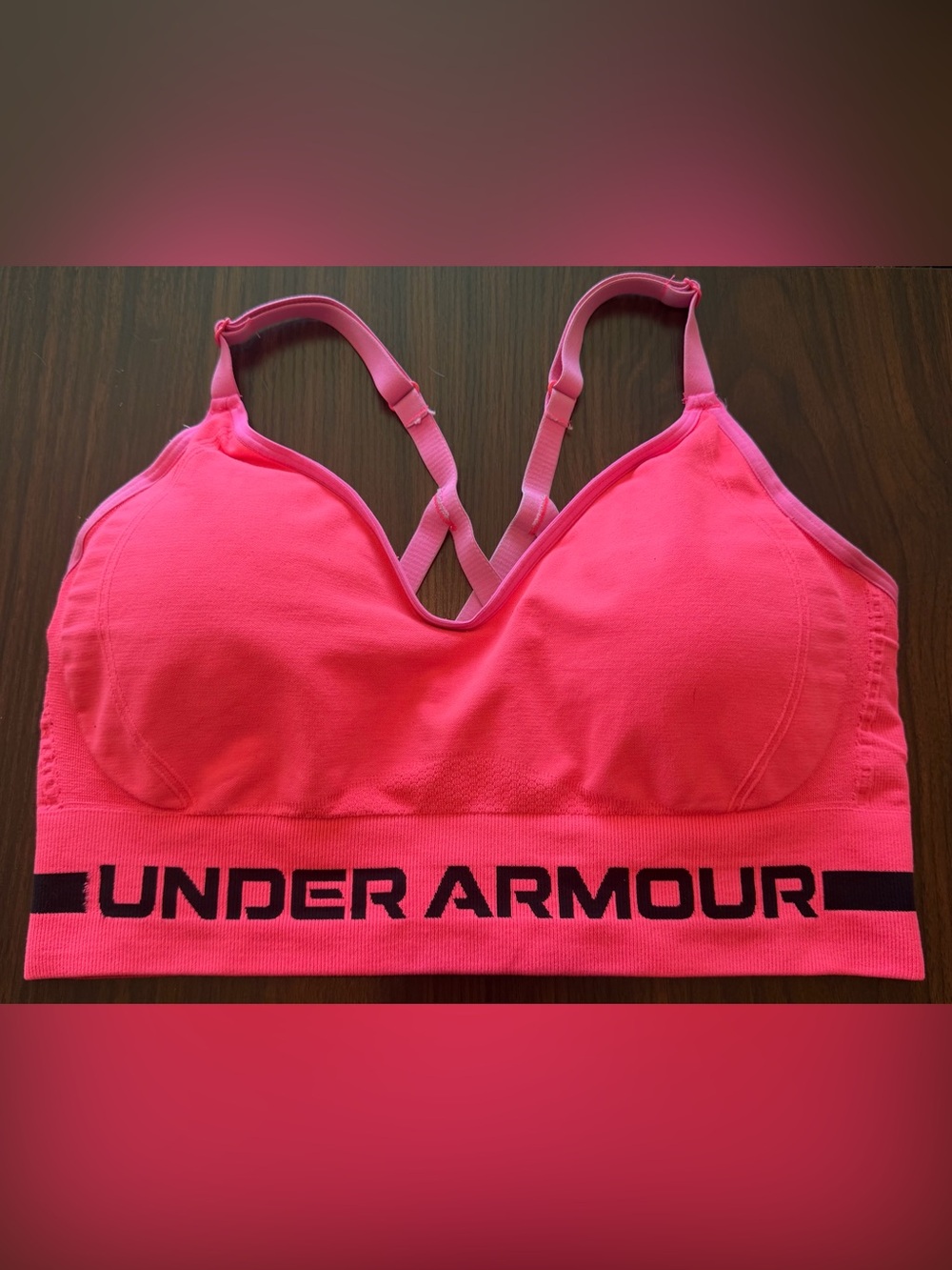 XL Under Armour Seamless Sports Bra HOT PINK with Black Logo